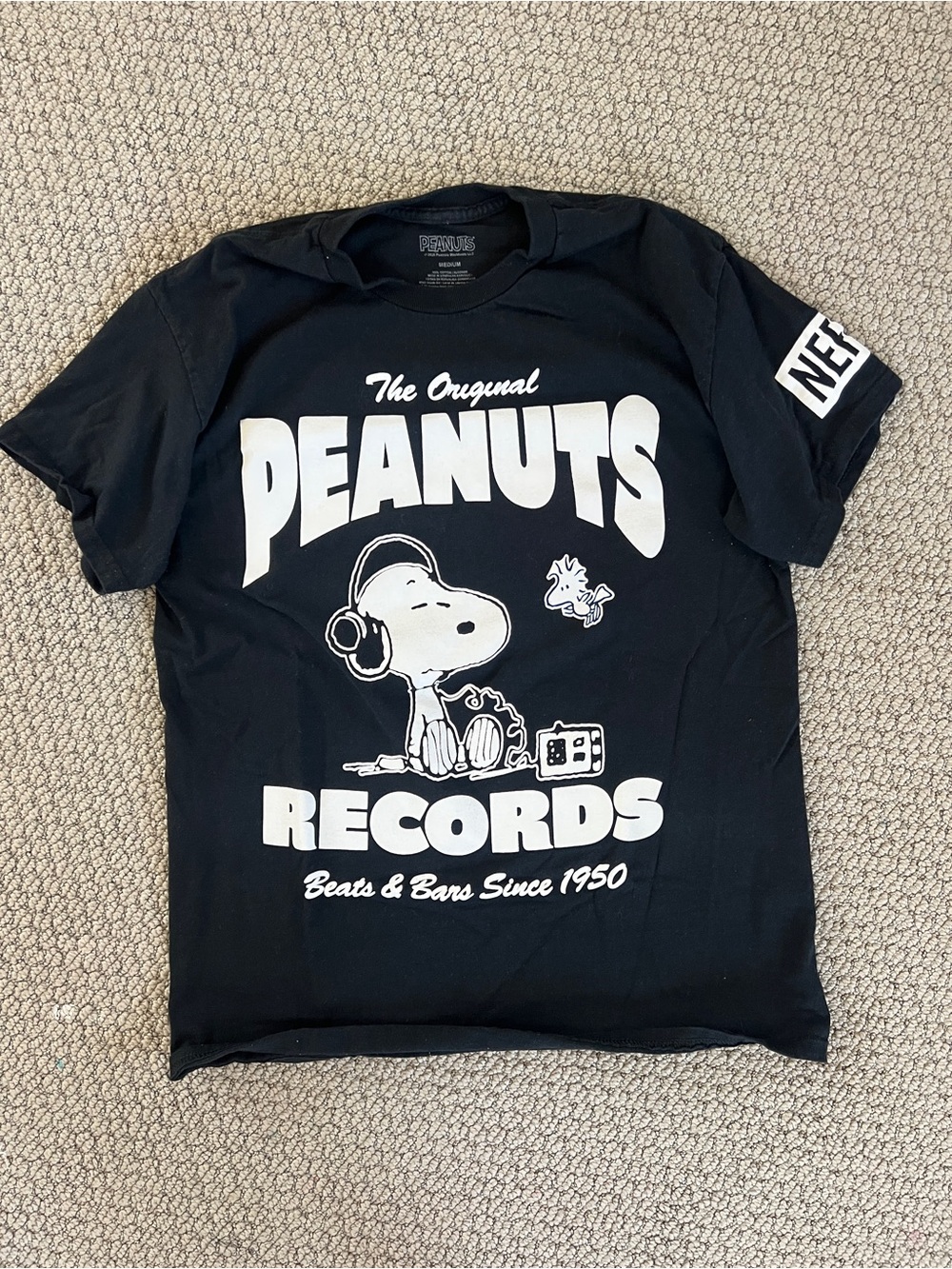 Peanuts Black & White Snoopy Records Dog Tee by Peanuts